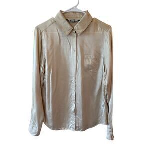 Boden Long Sleeve Silk Blend Button Up Casual Shirt Cream Women's Size US 12